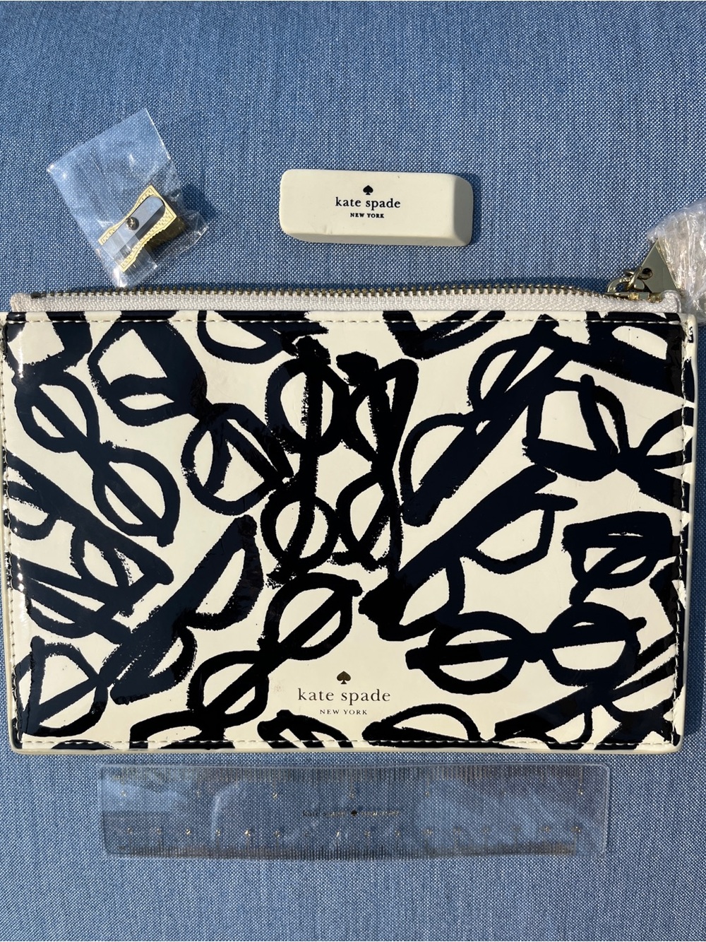 kate spade White and Black Scribble Zip Pouch
